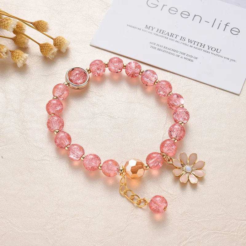 New Korean Daisy Flowers Bracelet Bohemian Colorful Crystal Beaded Bracelet Handmade Elastic Rope Women Fashion Jewelry Pulseira