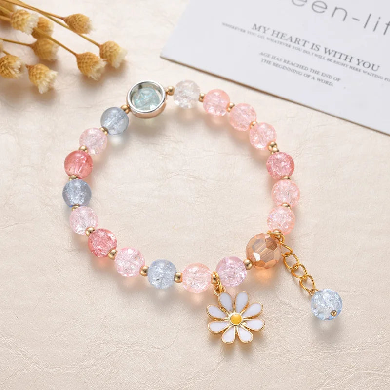 New Korean Daisy Flowers Bracelet Bohemian Colorful Crystal Beaded Bracelet Handmade Elastic Rope Women Fashion Jewelry Pulseira