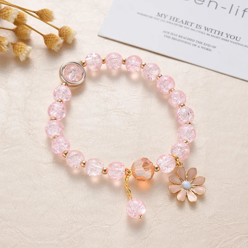 New Korean Daisy Flowers Bracelet Bohemian Colorful Crystal Beaded Bracelet Handmade Elastic Rope Women Fashion Jewelry Pulseira