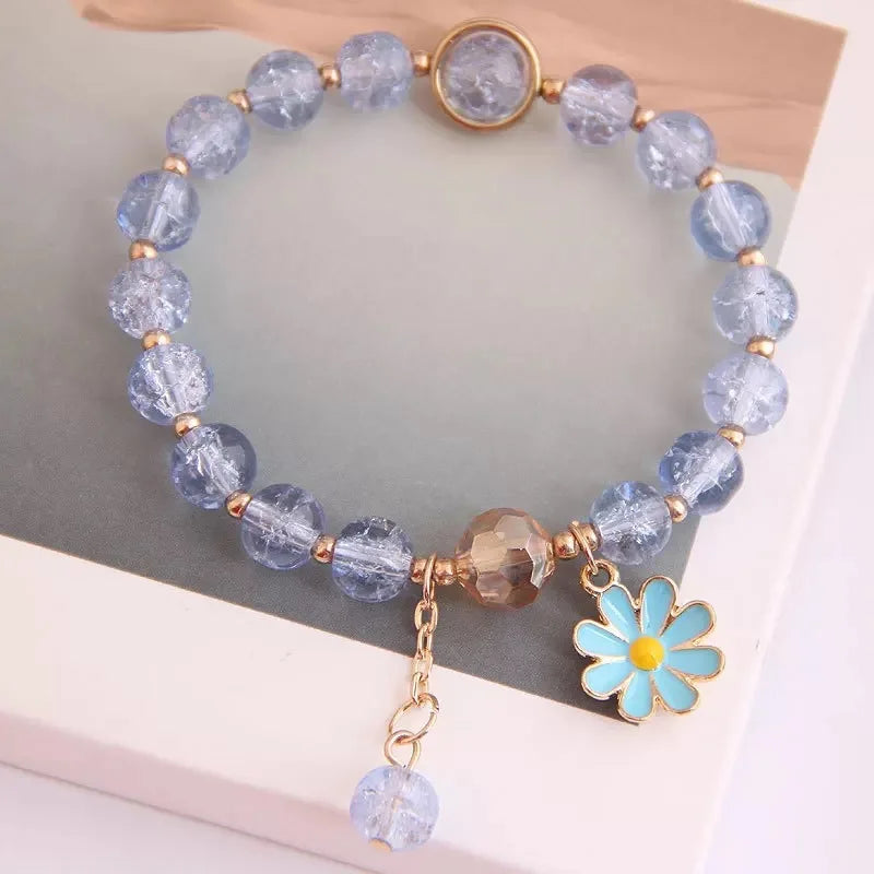 New Korean Daisy Flowers Bracelet Bohemian Colorful Crystal Beaded Bracelet Handmade Elastic Rope Women Fashion Jewelry Pulseira