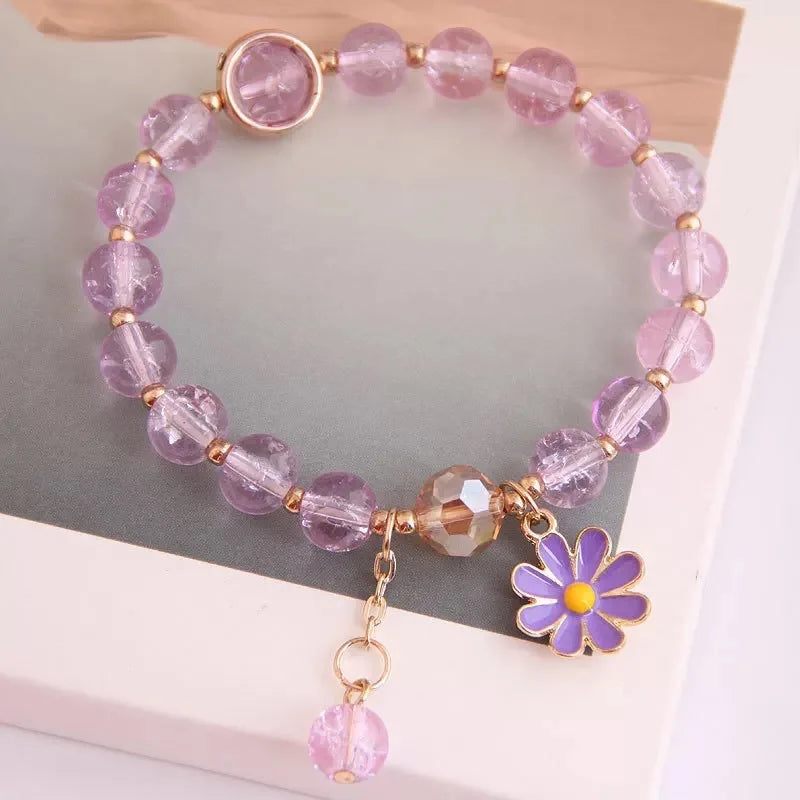 New Korean Daisy Flowers Bracelet Bohemian Colorful Crystal Beaded Bracelet Handmade Elastic Rope Women Fashion Jewelry Pulseira