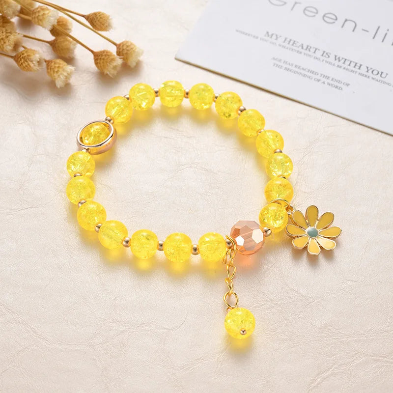 New Korean Daisy Flowers Bracelet Bohemian Colorful Crystal Beaded Bracelet Handmade Elastic Rope Women Fashion Jewelry Pulseira