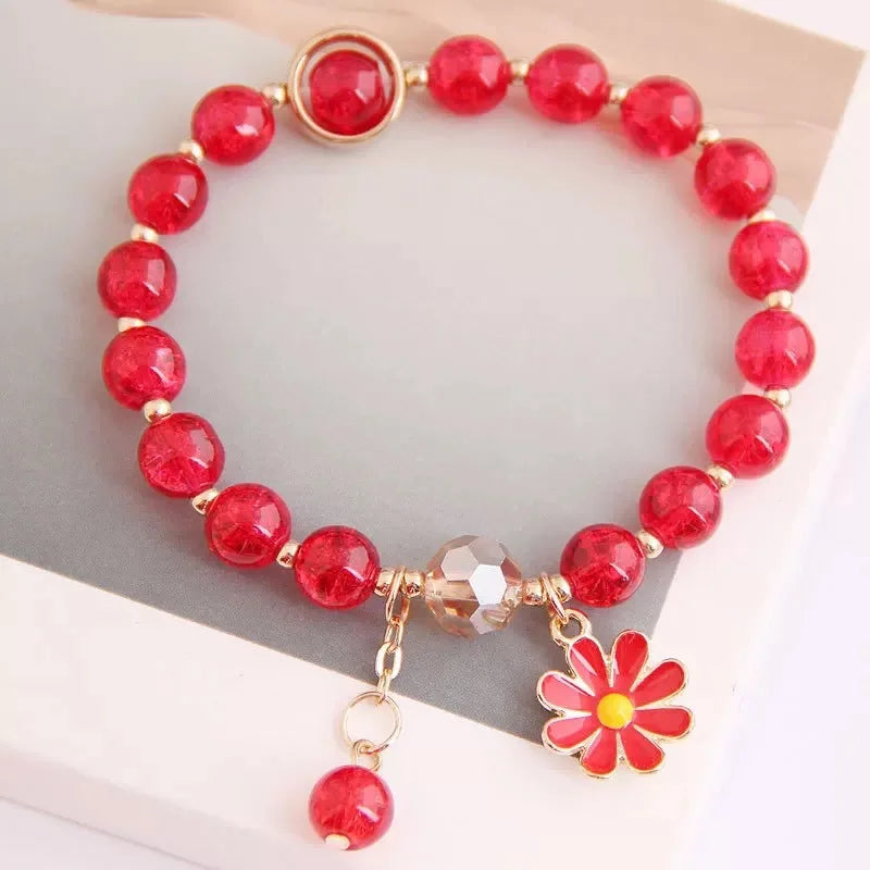 New Korean Daisy Flowers Bracelet Bohemian Colorful Crystal Beaded Bracelet Handmade Elastic Rope Women Fashion Jewelry Pulseira